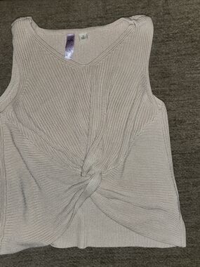 Alya Light Tan Knit Twist-Front Sleeveless Top Small